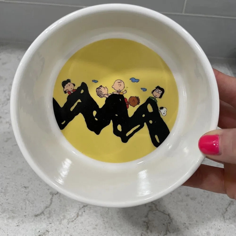 CHARLIE BROWN SNOOPY Peanuts Gang 5” Round Cartoon Print Pet Bowl Dish Dog Cat